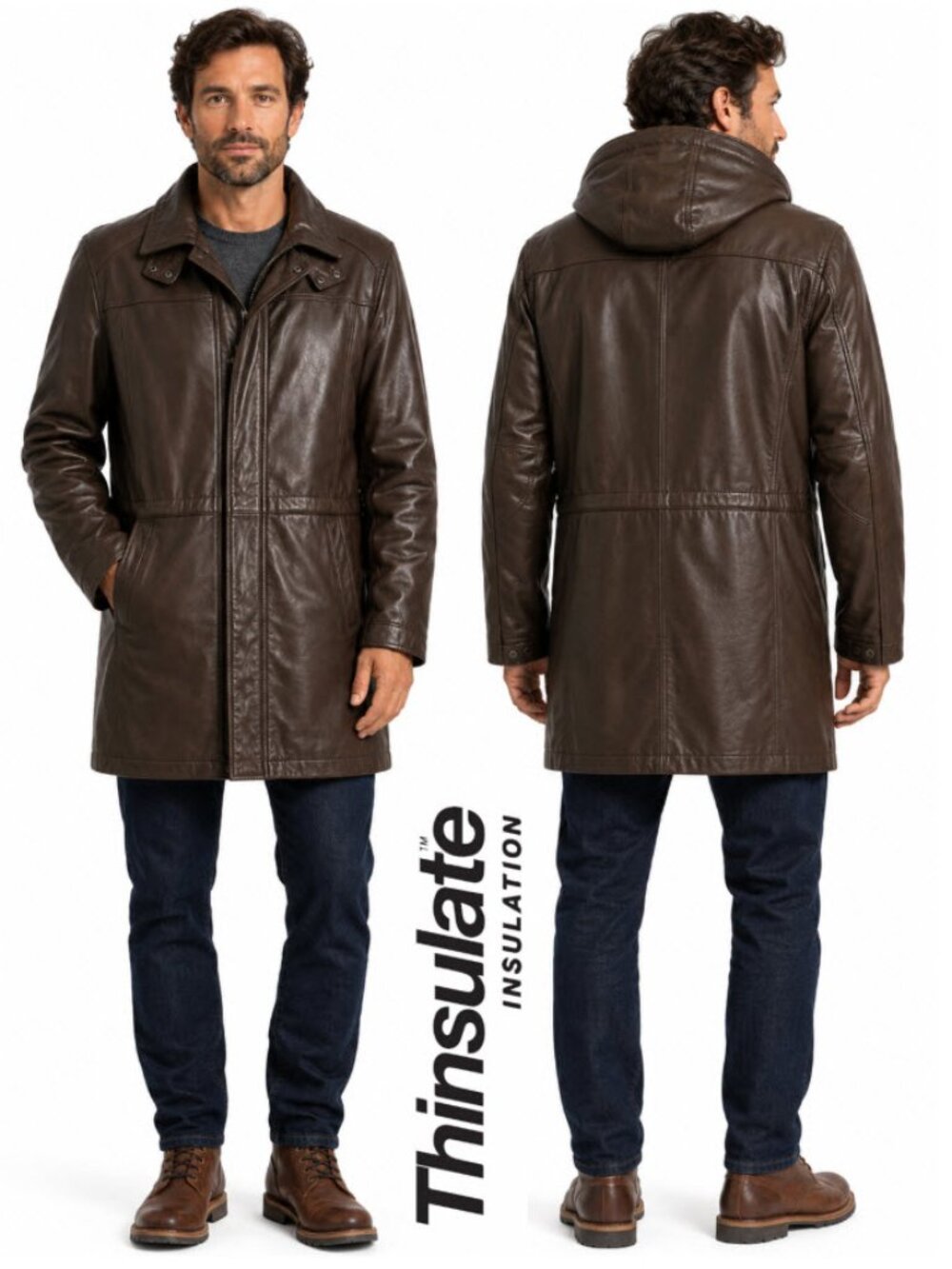 Danier Brown Leather Jacket Hood Liner Thinsulate Large Classic